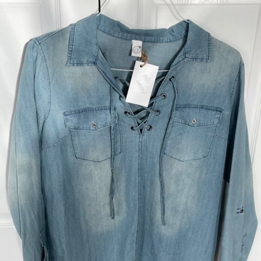 Denim lace up top - Medium
